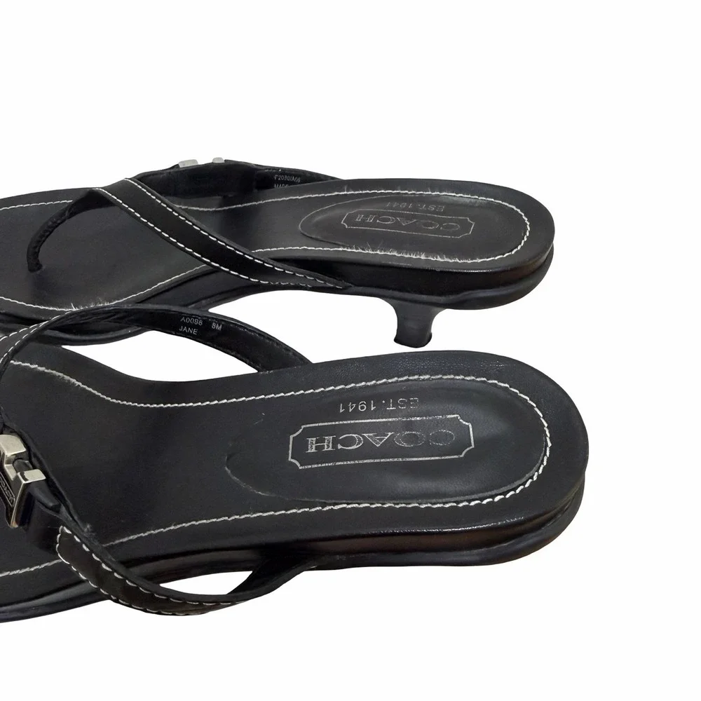VTG COACH Womens Jane Leather Thong Kitten Heel Sandals US 8 Black Y2K 2000s - Picture 8 of 16